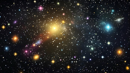Wall Mural - abstract galaxy with golden stars and a glowing central core, depicting a bright, mystical universe