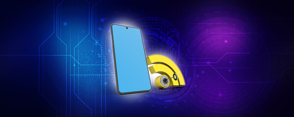 Poster - 3d rendering Transmitter mobile WiFi protect key
