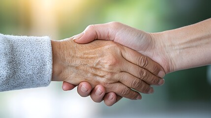 Close up of two people s hands shaking in a warm supportive gesture conveying trust guidance and a sense of community and