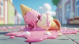 Melting ice cream spilled on the ground capturing the essence of summer indulgence