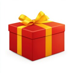 Wall Mural - isolated red gift box with yellow bow on white background