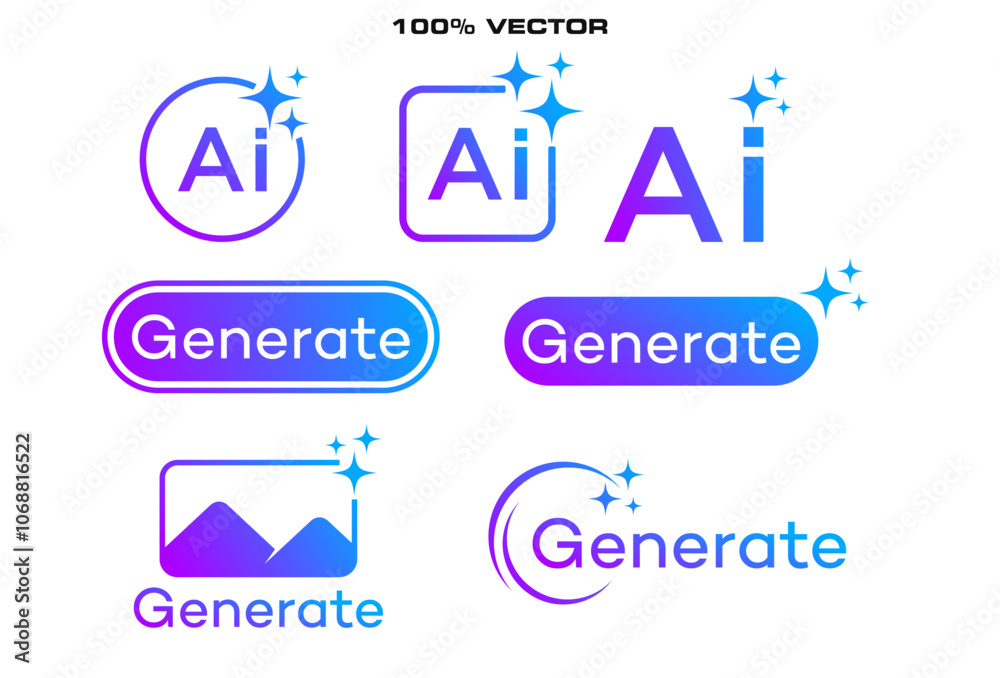 Artificial intelligence stars app logo colorful icon set create