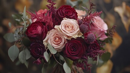 Wall Mural - Romantic Bouquet of Crimson and Blush Roses