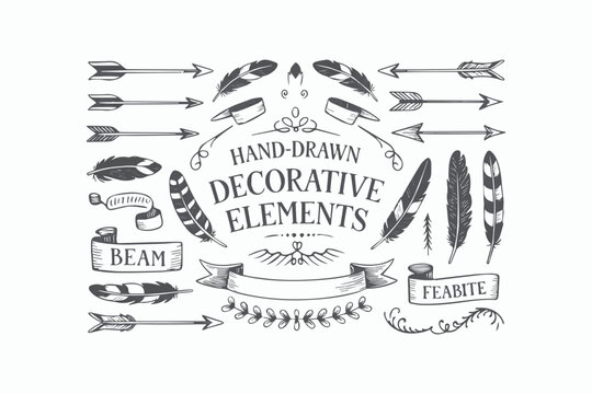 Hand-drawn decorative elements set vector illustrations, design elements, easily editable.