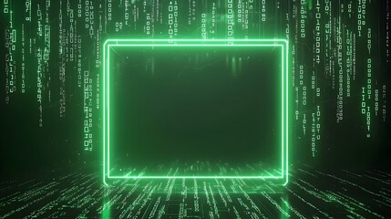 Poster - glowing digital circuit frame amid matrix like binary code background