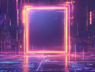 Poster - futuristic holographic frame with glitch effects and digital sci fi background