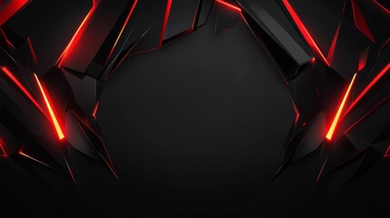 Poster - Abstract red neon glowing lines with a black background, abstract futuristic cyberpunk background