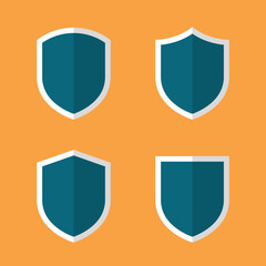 Fototapete - Shield guard, protection icon set in flat design. Defense, security sign symbol