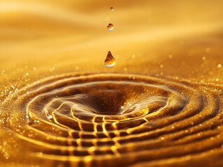 Poster - Golden Sand Ripples Created by Falling Water Drop Amid Shimmering Light