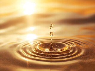 Poster - Water Drop Falling into Golden Sand Creates Rippling Shimmering Light Effect