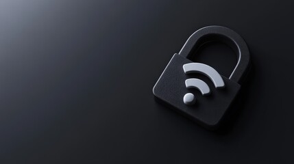 Poster - A WiFi icon integrated with a padlock on a dark background, representing secure network, internet privacy, and data protection.
