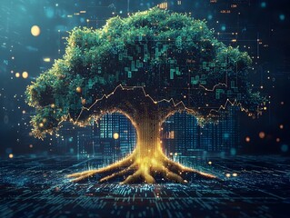 Poster - futuristic tree of digital growth and financial prosperity