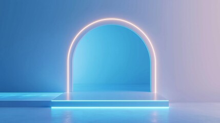 Poster - a sleek blue archway illuminated with soft neon lights in a serene space creates an inviting atmosph
