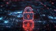 © Thares2020 - Futuristic Glowing Padlock Icon Floating in Digital Grid Cybersecurity and Data Protection Concept
