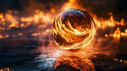 Wall Mural - fiery glass orb suspended in midair with glowing reflection