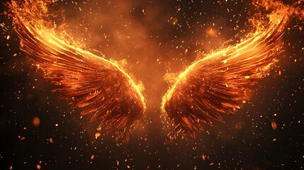Poster - Fiery Wings Spread Across Glowing Background Symbolizing Freedom and Power
