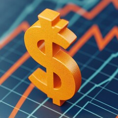 Poster - Gold dollar sign on a chart with red line.