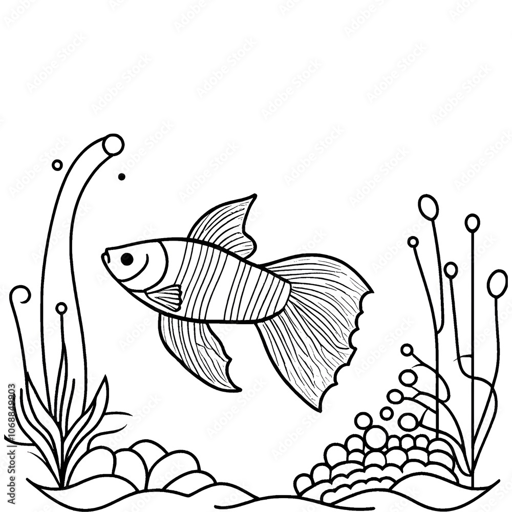 fish-inside-a-tank-coloring-book-page-underwater-sea-life-illustration