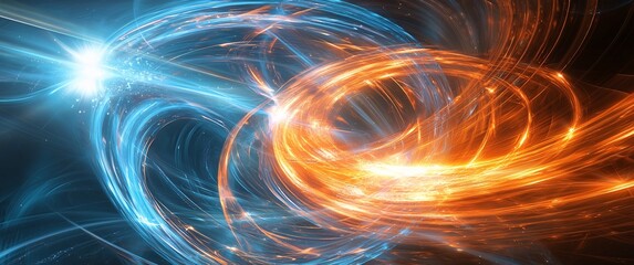Poster - Dynamic swirl of blue and orange light, creating a captivating visual effect, ideal for abstract designs and modern illustrations.