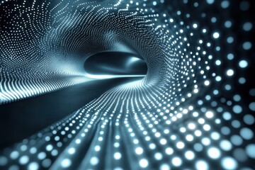 Fototapete - A vibrant digital tunnel of swirling blue lights creates a mesmerizing visual experience