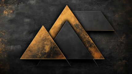 Aufkleber - A black and gold triangle overlapping dimension on a dark background, styled in a modern manner, with a modern and elegant look