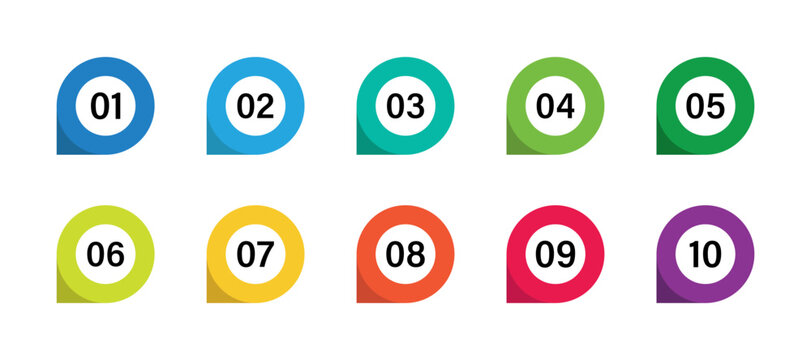 Bullet points numbers. Steps, tag icons. Numbers marker. Color Number vector set