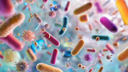 Aufkleber - A microscopic view of various bacteria and microorganisms in a scientific context.