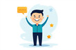 © PhotoGranary - Illustration of a cheerful person with raised arms, a speech bubble, and stars, symbolizing positivity, success, and motivation. Ideal for business and inspirational themes.
