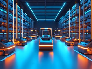 Poster - Autonomous Forklifts in a Futuristic Smart Warehouse Automation System with Glowing Floor Sensors