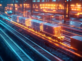 Poster - Futuristic Cross Country Freight Train Journey Optimized by Digital Logistics Network