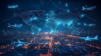 Poster - Seamless Global Logistics Network Map with Connected Transport Icons