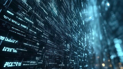 Poster - Abstract digital landscape with flowing data streams and light effects.