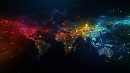 Fototapete - A futuristic digital light map of the global electronics market.