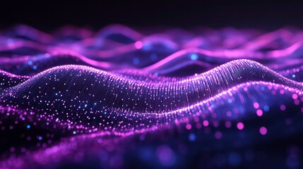 Poster - Abstract representation of flowing waves with glowing particles in purple hues.