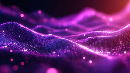 Fototapete - A futuristic wave. Purple light-up neon background. Computer network technology. Digital science concept. Digital technology background.