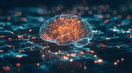 Poster - glowing digital brain symbolizing information processing in the modern era