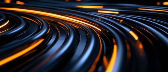 Aufkleber - A swirling pattern of dark cables illuminated by vibrant orange light, creating a dynamic and modern digital aesthetic.