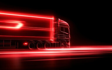 Poster - A glowing red truck is captured in motion against a dark background, creating an impression of speed and energy.