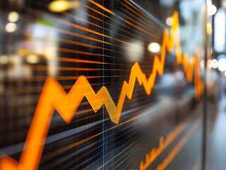 Aufkleber - A vibrant orange line graph illustrating upward trends on a sleek digital display, representing financial growth or market performance.