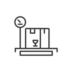 Parcels box scales, icon in line design. Parcels, box, scales, measurement, weight, delivery, shipping on white background vector. Parcels box scales editable stroke icon