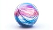 © KarpenArt Studio - Abstract transparent glass sphere with blue and purple lines on white background, 3d rendering illustration of futuristic abstract shape with holographic element