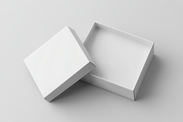 Poster - White cardboard box opened and placed on white surface. Perfect for branding and product presentation.
