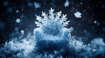 Poster - A whimsical ice throne surrounded by snowflakes, evoking a magical winter atmosphere.