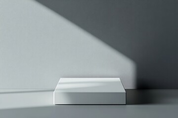 Poster - White podium mockup on a minimalist grey background with a diagonal shadow. Perfect for product displays, branding, and design presentations.