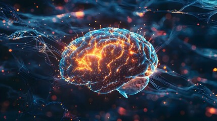 Poster - Glowing Neural Network Brain Representing Information Processing and Intelligence
