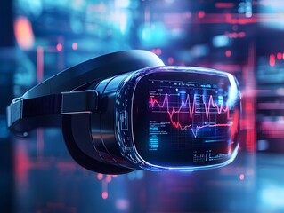 Poster - Futuristic Virtual Reality Headset with Health Monitoring and Biometric Data Display