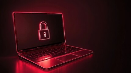 Poster - Secure Laptop with Lock Icon in Neon Style