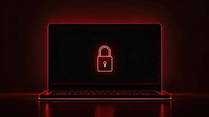 Poster - Red Neon Lock Symbol on Dark Laptop Screen
