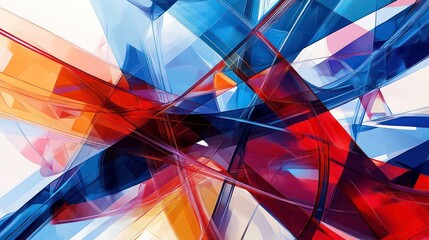 Aufkleber - Abstract composition of intersecting translucent shapes in vibrant colors.