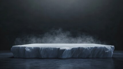 Poster - Isolated Ice Block on Dark Background with Mist
